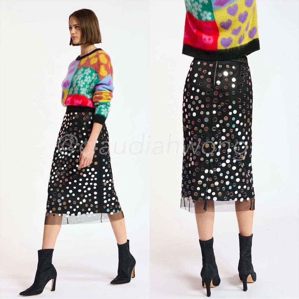 ESSENTIEL ANTWERP Embellished Mirror Sequin Mesh Skirt in Black